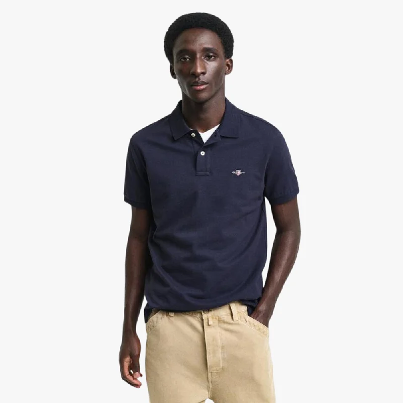 Gant Mens Slim Pique Short Sleeve Golfer Dark Blue