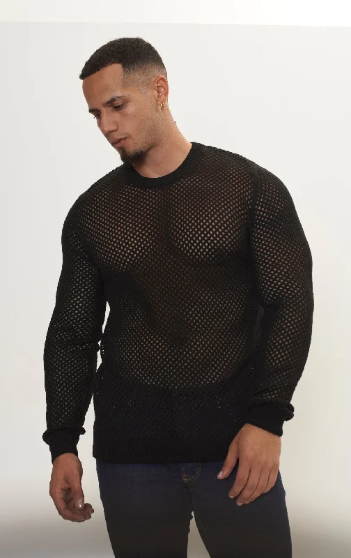 See Through Fishnet Muscle Fit Shirt - Black