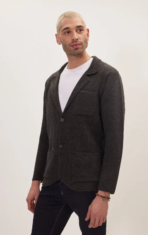 Knitted Notch Laper Fitted Blazer - Anthracite