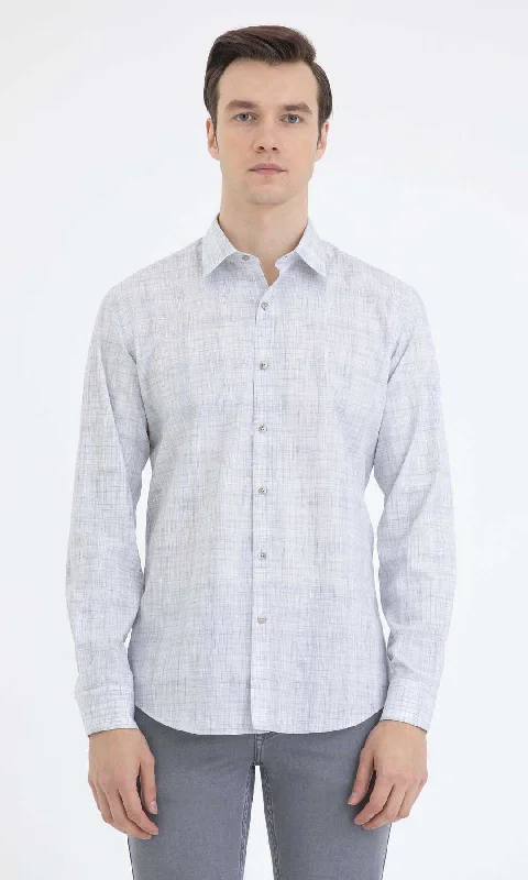 Slim Fit Patterned Cotton Casual Shirt, Light Gray.D