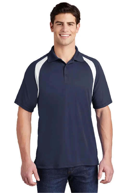 Sport-Tek Mens Dry Zone Moisture Wicking Short Sleeve Polo Shirt - True Navy Blue/White