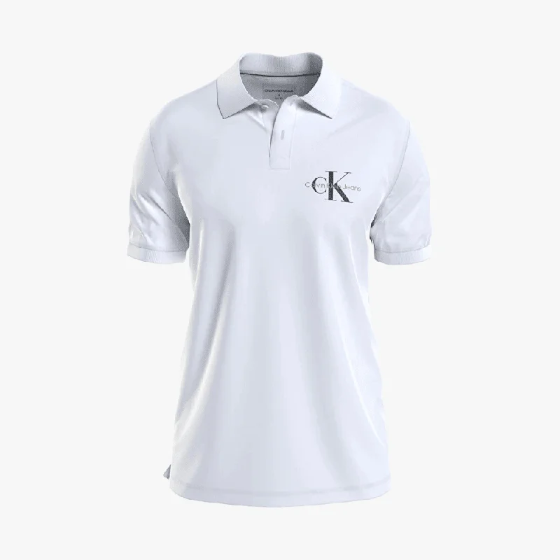 Ck Mens Monogram Logo Polo White