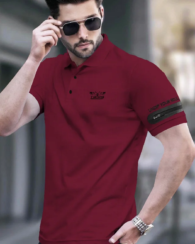 Men Designer Polo Collar Maroon T-shirt