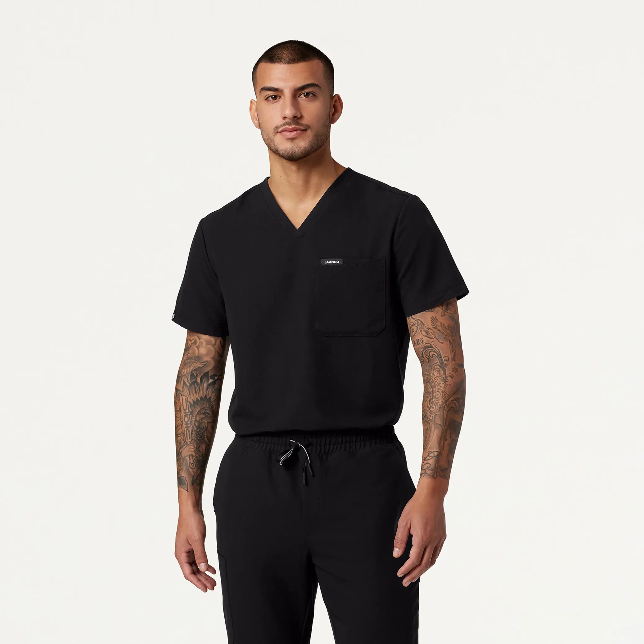 Jaanuu Men's Holmes Everyday 1-Pocket Scrub Top - Black