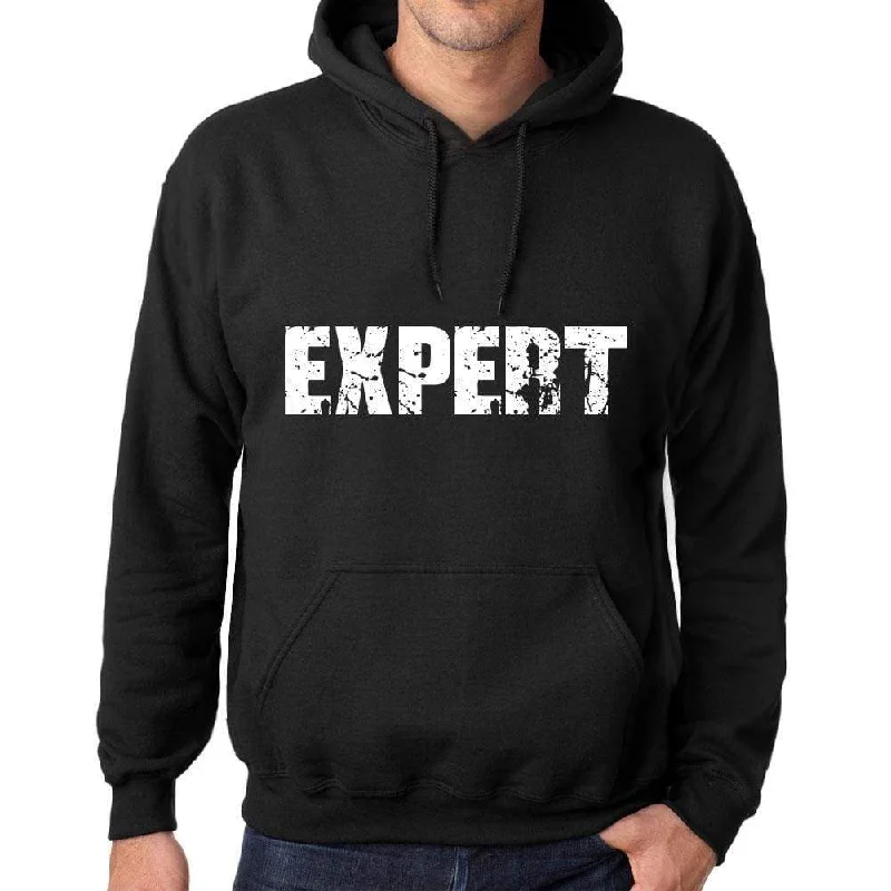 Men's Women's Unisex Printed Graphic Cotton Hoodie Soft Heavyweight Hooded Sweatshirt Pullover Popular Words EXPERT Deep Black