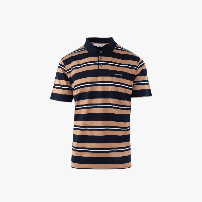 Pringle Mens Ledger Striped Mercerised Short Sleeve Golfer Navy