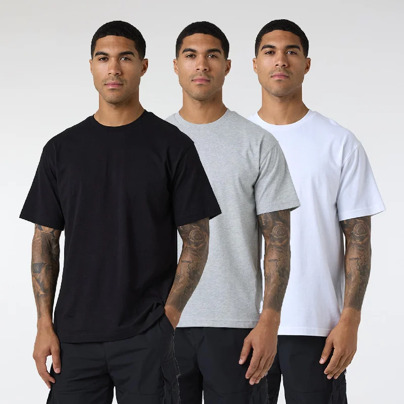 3-Pack Relaxed Fit T-Shirts | Black/Light Grey Marl/White