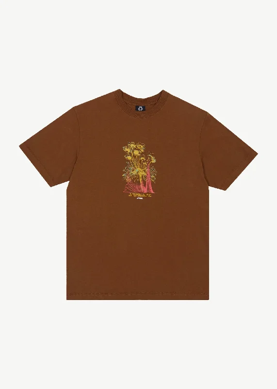 AFENDS Mens Gardener - Retro Graphic T-Shirt - Toffee