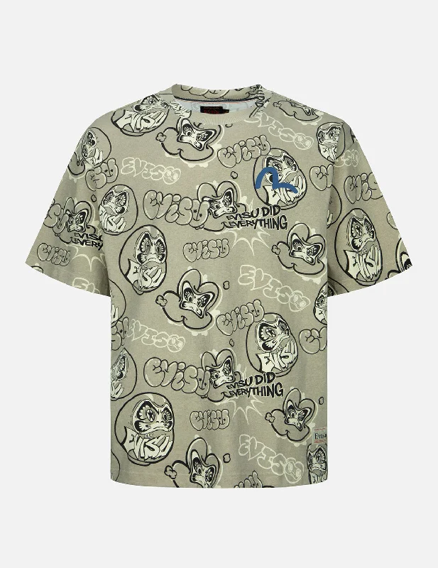 Allover Graffiti Daruma Print T-Shirt