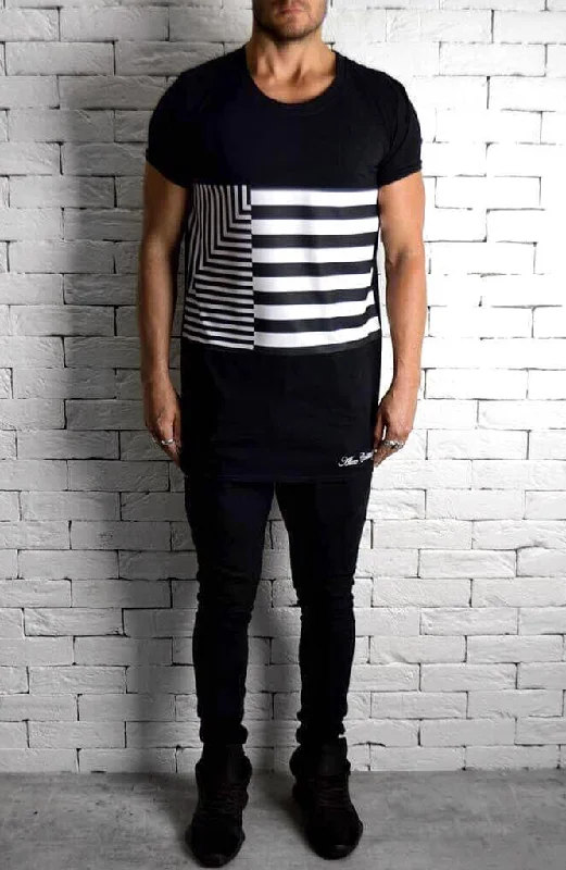 Block Sublimation T-Shirt - Black and Stripe