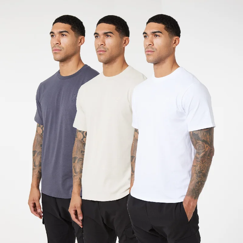 3-Pack Branded Label Tee I Charcoal/White/Stone