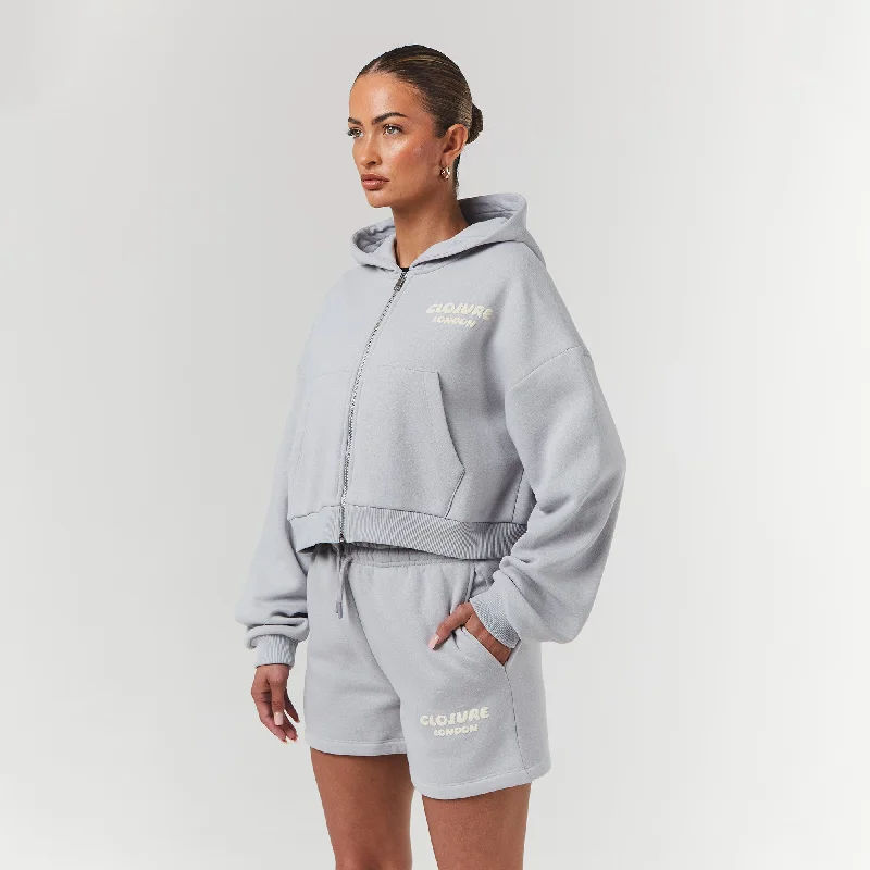 Bubble Logo Print FZ Hood Twinset | Ice Grey