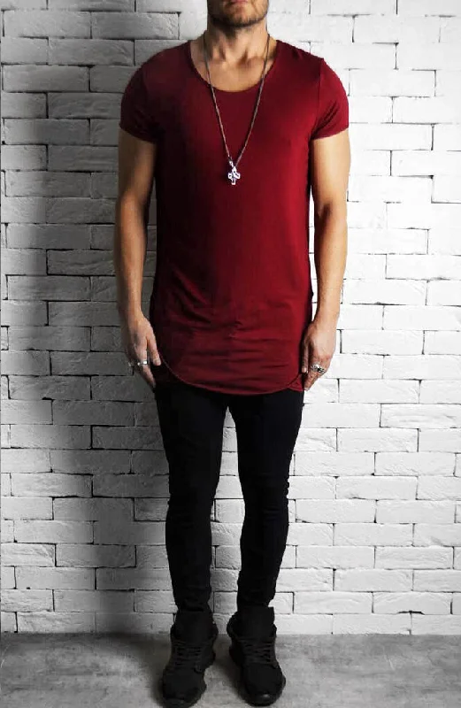 Directional Piped Short Sleeve T-Shirt - Maroon