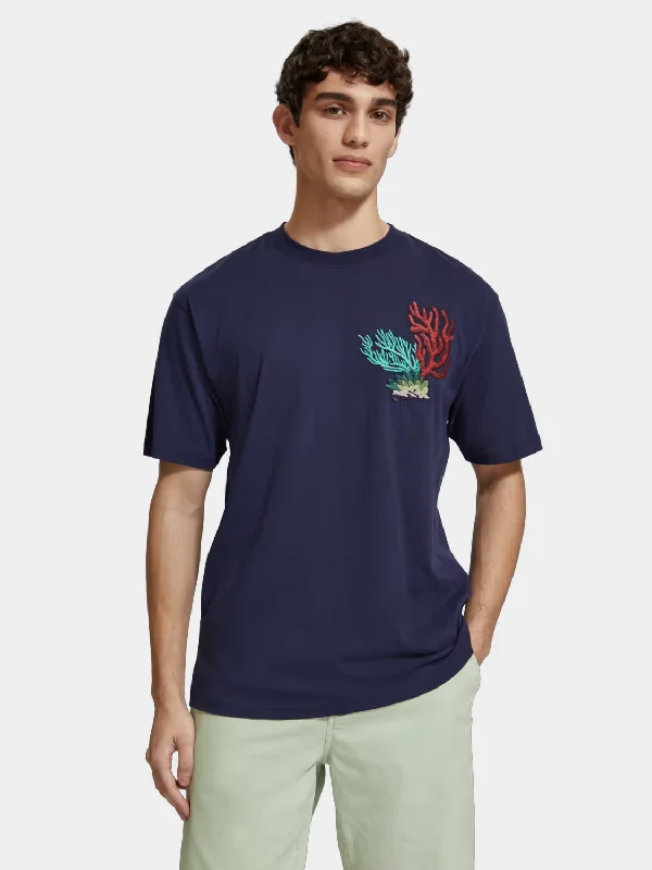 Embroidered coral t-shirt