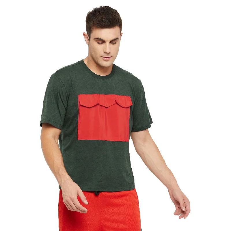 Forest Green Red Patch Pocket Tshirt