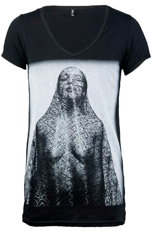 Girl Veiled V Neck - Black