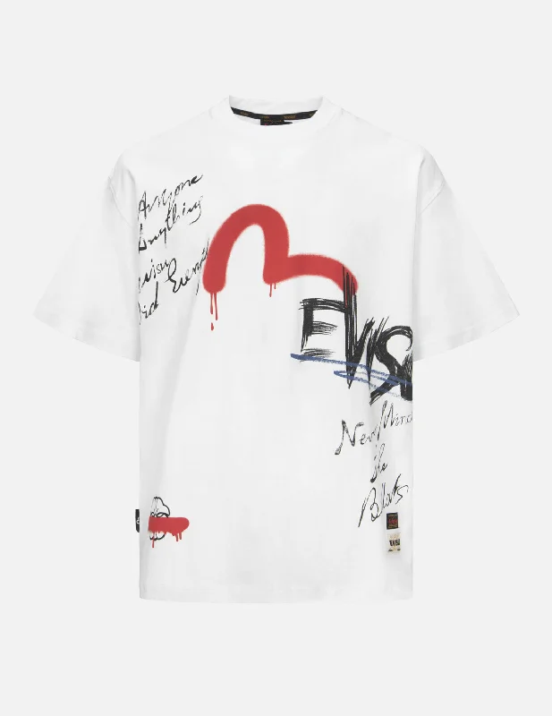 Graffiti Seagull and Text Print Loose Fit T-shirt