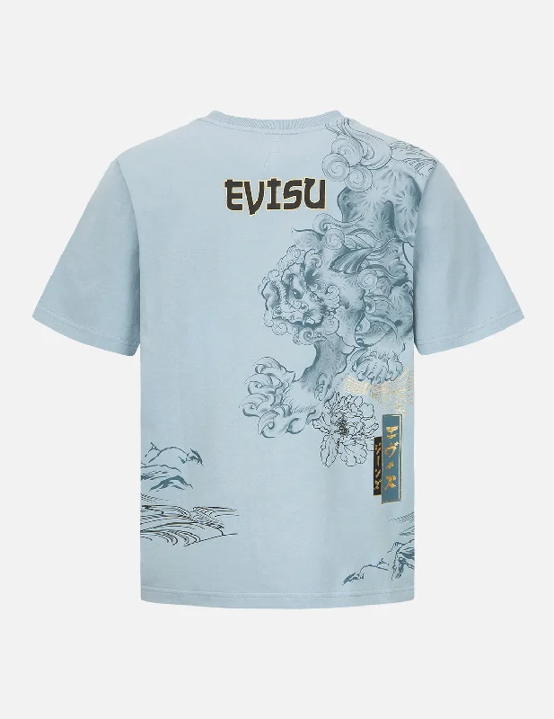 Komainu and Landscape Print T-Shirt