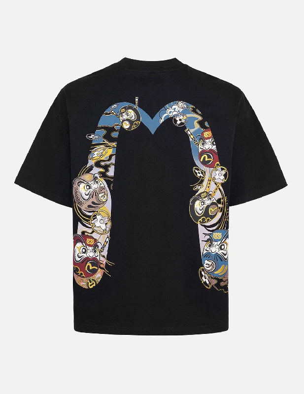 Logo and Ninja Daruma Daicock Print Loose Fit T-shirt