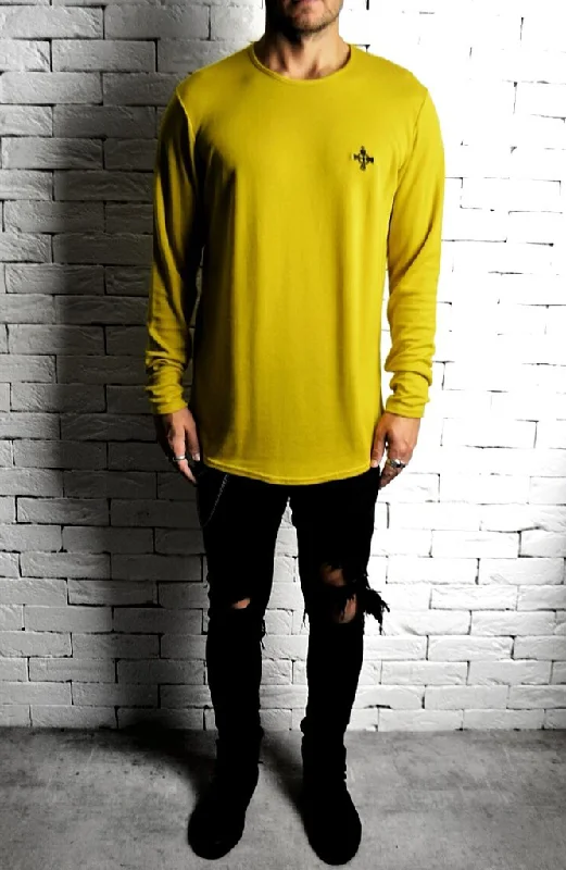 Long Sleeve Curve Hem T-Shirt - Mustard