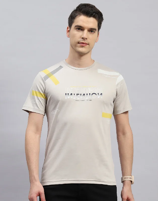 Men Beige Printed Round Neck Half Sleeve T-Shirt