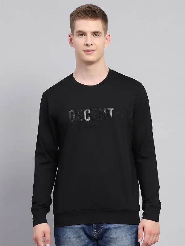 Men Black Printed Round Neck Full Sleeve Winter T-Shirt