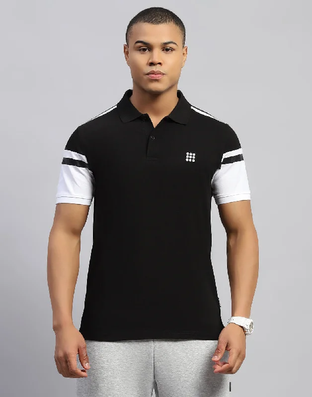 Men Black Solid Polo Collar Half Sleeve T-Shirt