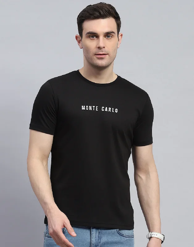 Men Black Solid Round Neck Half Sleeve T-Shirt