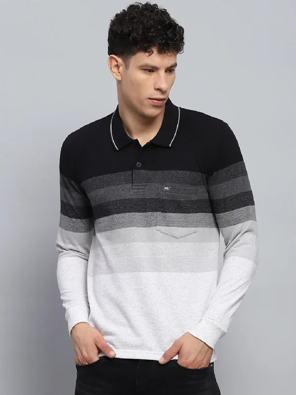 Men Black Stripe Collar Full Sleeve Winter T-Shirt