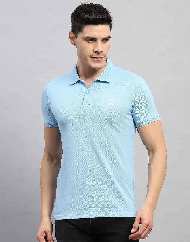 Men Blue Solid Polo Collar Half Sleeve T-Shirt