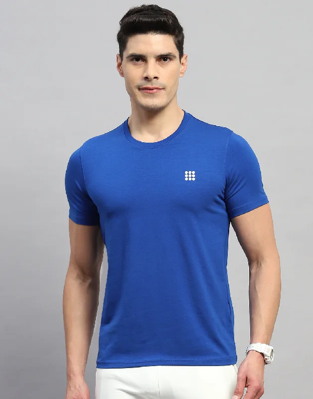 Men Blue Solid Round Neck Half Sleeve T-Shirt