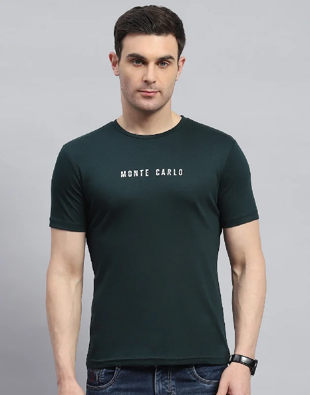 Men Green Solid Round Neck Half Sleeve T-Shirt