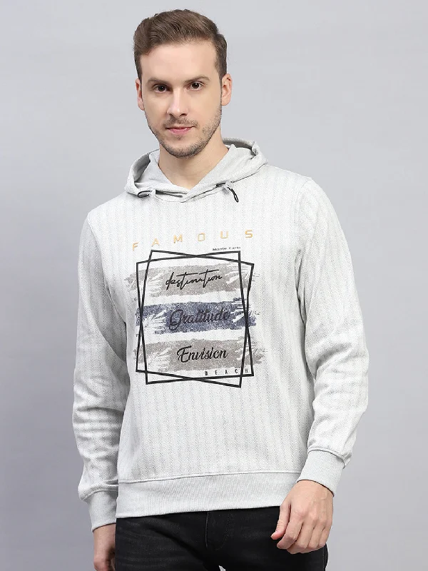 Men Grey Printed Hooded Full Sleeve Winter T-Shirt