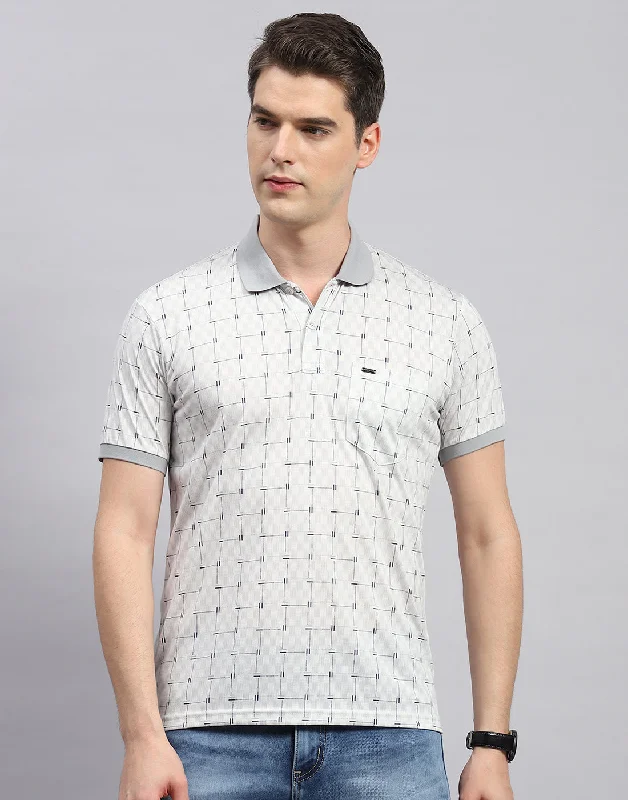 Men Grey Printed Polo Collar Half Sleeve T-Shirt