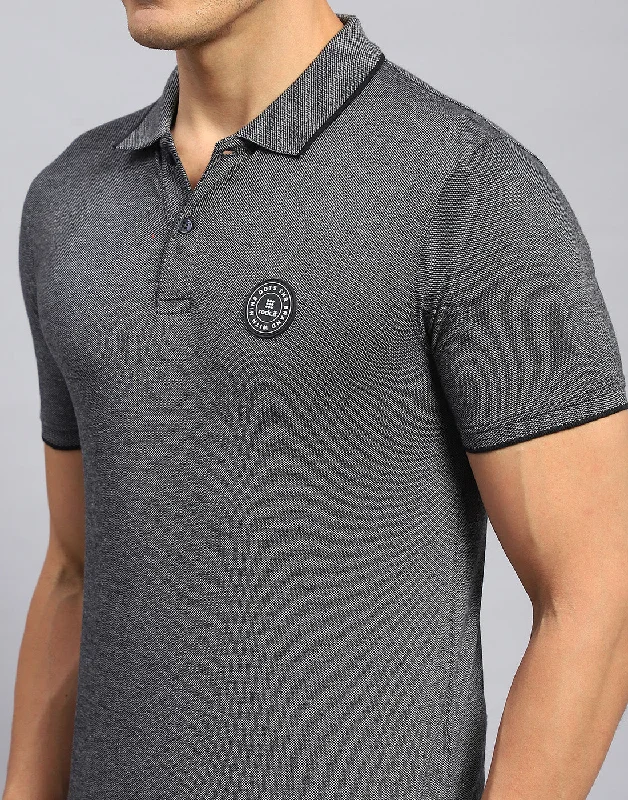 Men Grey Solid Collar Half Sleeve T-Shirt