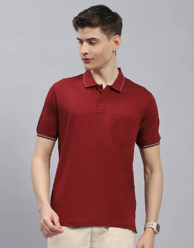 Men Maroon Solid Polo Collar Half Sleeve T-Shirt