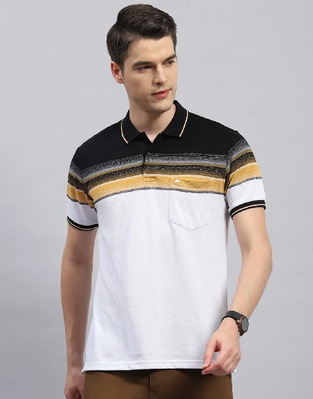 Men Multi Color Stripe Polo Collar Half Sleeve T-Shirt