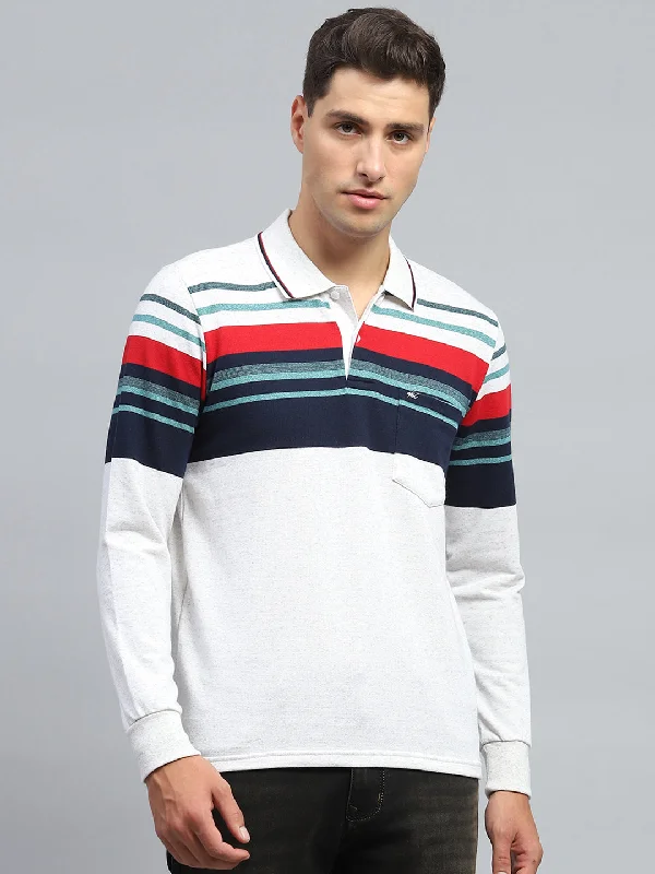 Men Multicolor Stripe Collar Full Sleeve Winter T-Shirt