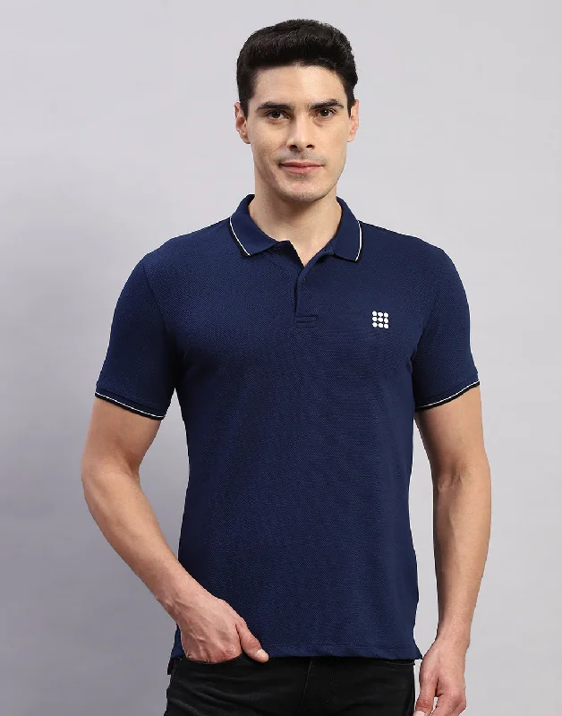 Men Navy Blue Solid Polo Collar Half Sleeve T-Shirt