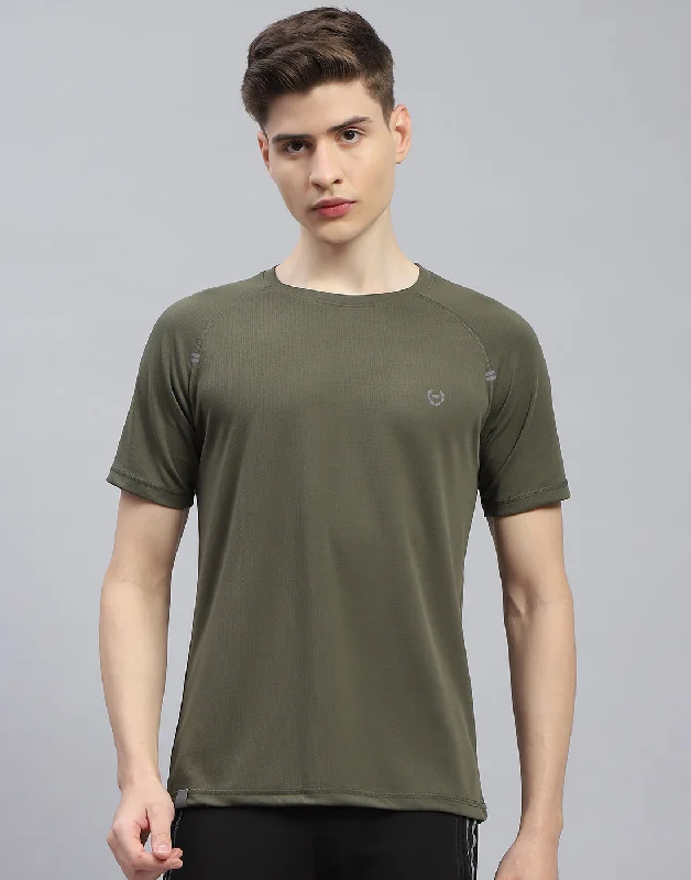 Men Olive Printed Round Neck Half Sleeve T-Shirt