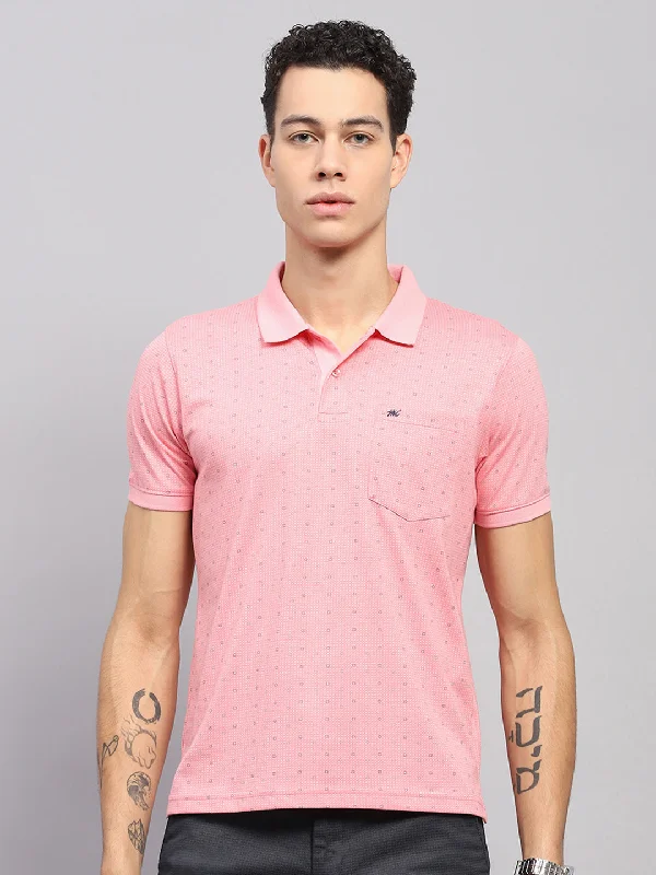 Men Pink Printed Collar Half Sleeve T-Shirt