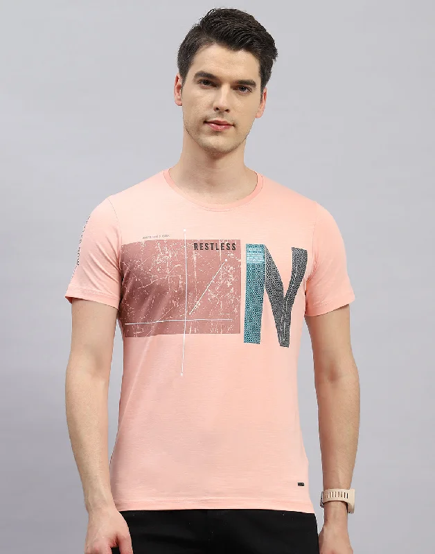 Men Pink Printed Round Neck Half Sleeve T-Shirt