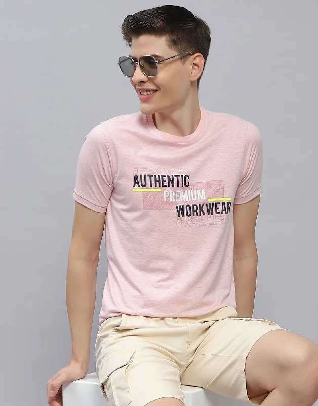 Men Pink Printed Round Neck Half Sleeve T-Shirt