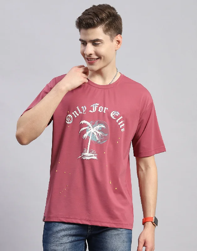 Men Pink Printed Round Neck Half Sleeve T-Shirt