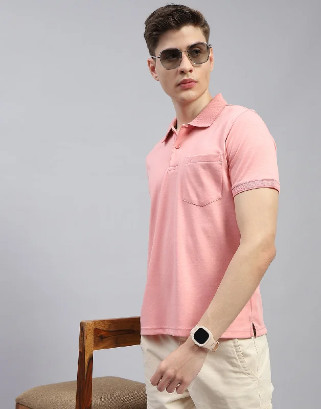 Men Pink Solid Polo Collar Half Sleeve T-Shirt