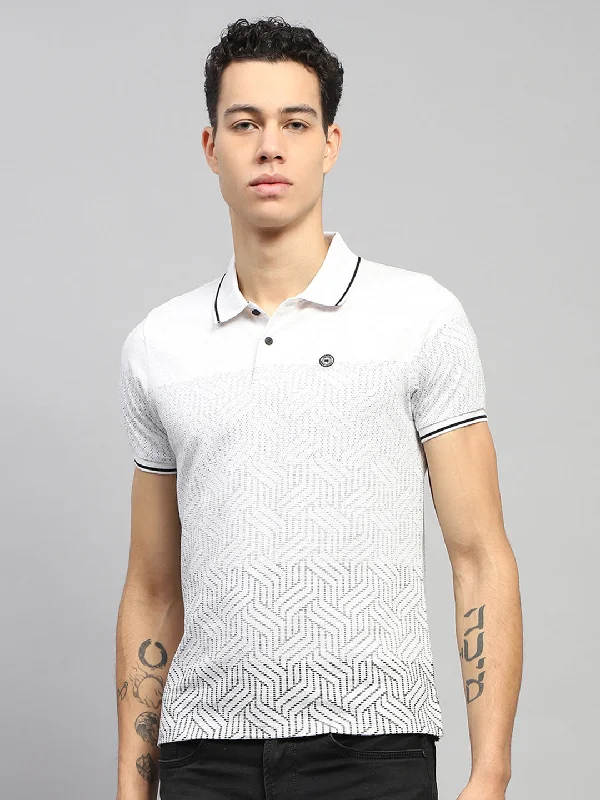 Men White Printed Collar Half Sleeve T-Shirt