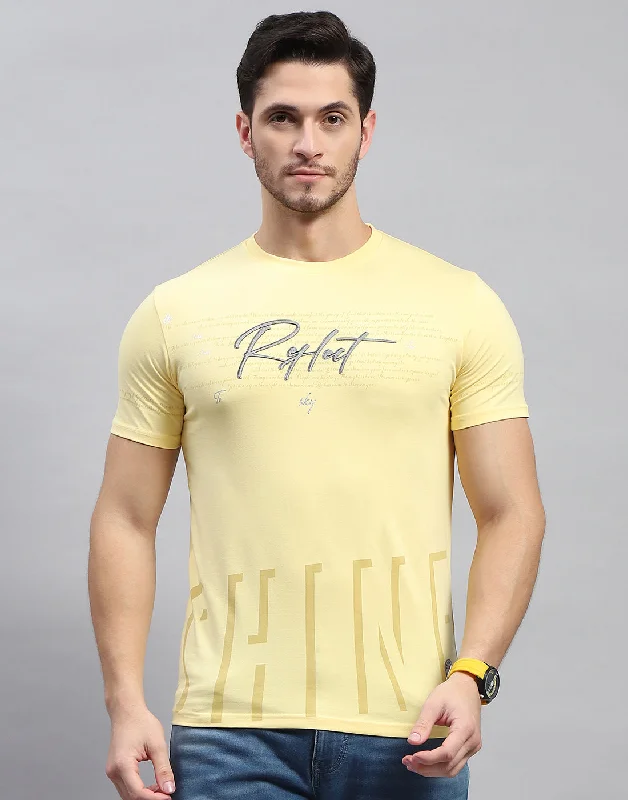 Men Yellow Printed Round Neck Half Sleeve T-Shirt