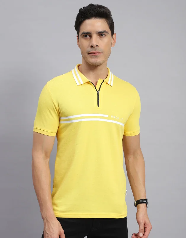 Men Yellow Solid Collar Half Sleeve T-Shirt