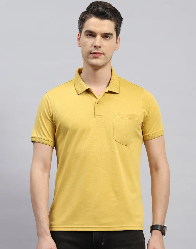 Men Yellow Solid Polo Collar Half Sleeve T-Shirt