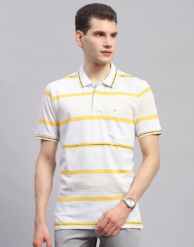 Men Yellow Stripe Collar Half Sleeve T-Shirt